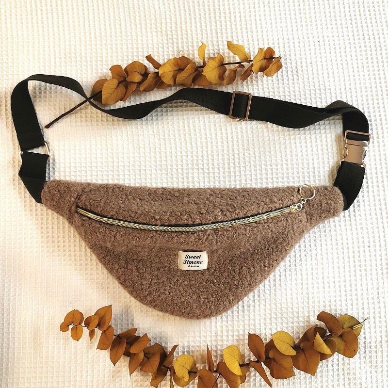 Sac banane - Tissu bouclé - Cacao